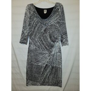 Anne Klein Sz 12 Dress Off-white Black 3/4 Sleeve Stretch Business Casual